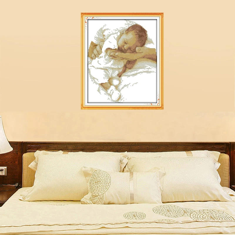 Description Picture 3 of itemJoy Sunday Care Baby Counted Cross Stitch 11CT Printed 14CT DMC Chinese Cotton Home Decor Cross-stitch Kit Embroidery Needlework