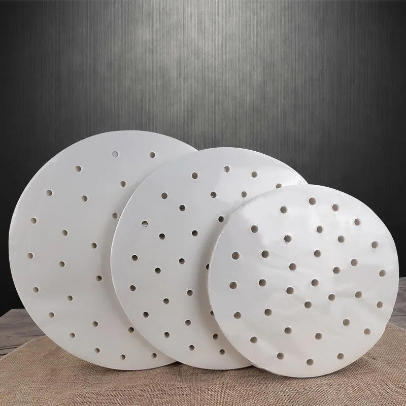 Description Picture 4 of item400Pc/Bag Air Fryer bamboo Steamer paper Liners Perforated Wood Pulp Papers Non-Stick Steaming Basket bun Mat Baking For Kitchen