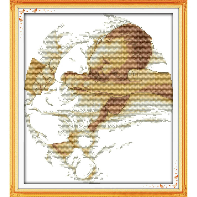 Description Picture 2 of itemJoy Sunday Care Baby Counted Cross Stitch 11CT Printed 14CT DMC Chinese Cotton Home Decor Cross-stitch Kit Embroidery Needlework