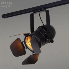 Vintage E27 Track Light, Loft Industrial Spotlight Rail Light, Black Track Lamp with barndoor, Clothes Store Shop Lighting
