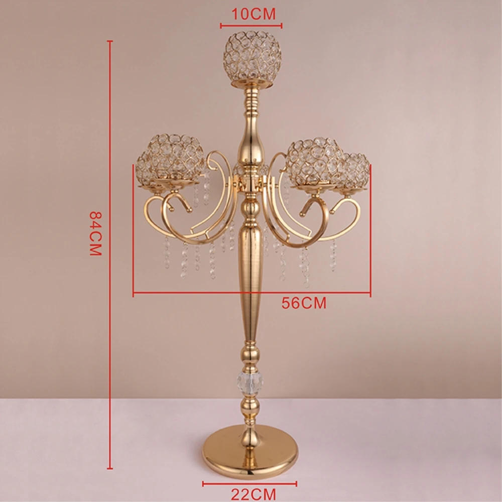 Description Picture 2 of item84 CM Tall 5-arms Candelabras Metal Gold Crystal Pendants Candle Holders Wedding Event Centerpieces Home Decoration 10 PCS/ Lot