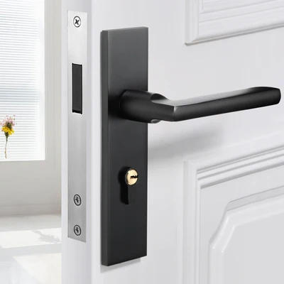 Description Picture 5 of itemBlack White solid aluminum door locks bedroom Continental door handle minimalist interior cylinder lock security locks packages