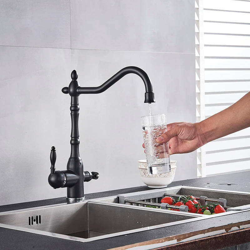 Description Picture 4 of itemOnyzpily Gold/Silver/Brass Kitchen Pure Water Faucet 360 Rotation Deck Mounted Filter Two Outlet Water Modes Cold and Hot Mixer