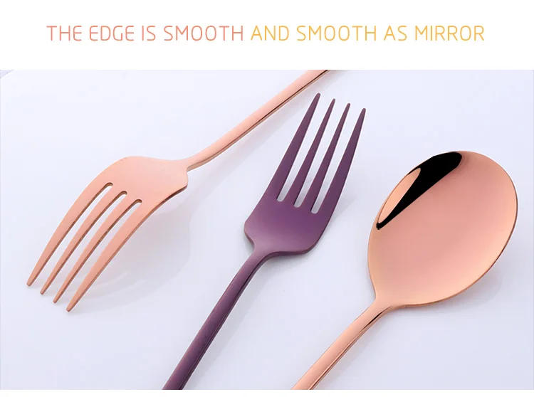 Description Picture 6 of item2 Pcs/set Dinner Fork Stainless Steel Fork And Spoon Set Gold Dinnerware Kitchen Utensil Colorful Spoon Safety Adult Flatware