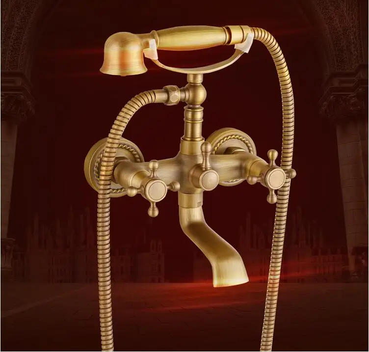 Description Picture 5 of itemBrass shower head set simple bathroom sprinkler hanging wall bath tub faucet hot and cold water mixing valve