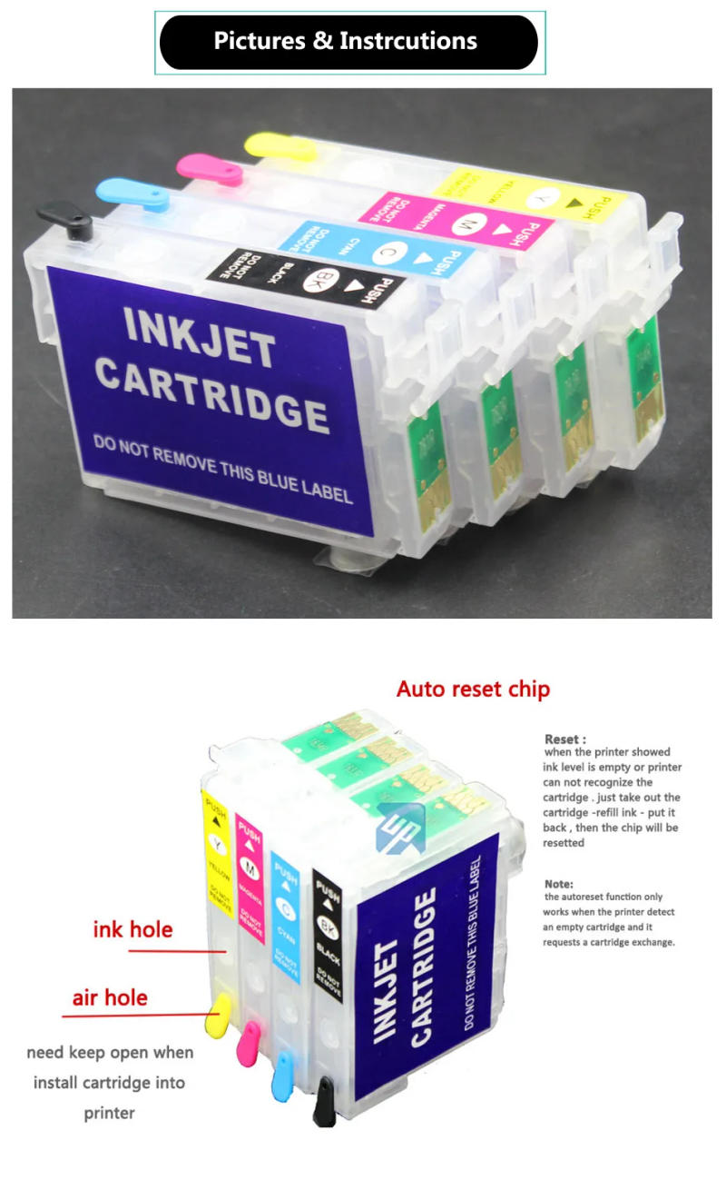Description Picture 3 of item4pcs 92n 921N T0921 Refillable Ink Cartridges for epson T26 T27 TX106 TX109 TX117 TX119 C51 C91 CX4300 printer with ARC chip 92N