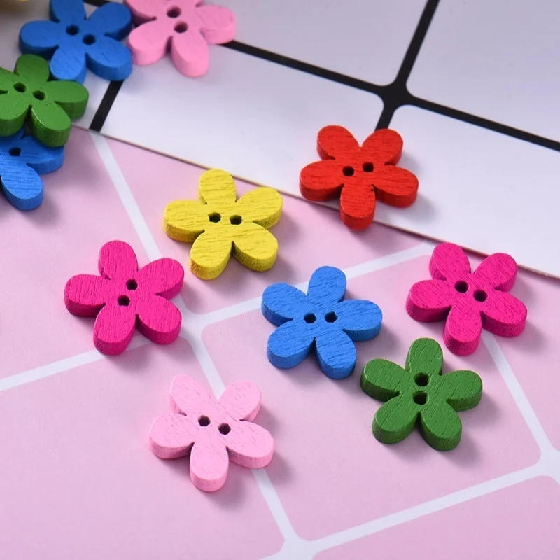 Description Picture 4 of item100pcs 14x15mm 2-hole Mixed Flower Wooden Decorative Buttons Suitable for Sewing Clip Arts and Crafts Multicolor