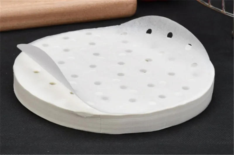 Description Picture 2 of item400Pc/Bag Air Fryer bamboo Steamer paper Liners Perforated Wood Pulp Papers Non-Stick Steaming Basket bun Mat Baking For Kitchen