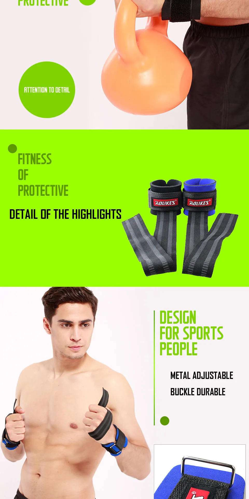 Description Picture 5 of itemAOLIKES 2PCS/Lot Gym Sport Wristband Fitness Dumbbells Training Wrist Support Straps Wraps With Hand Power Bands Horizontal Bar