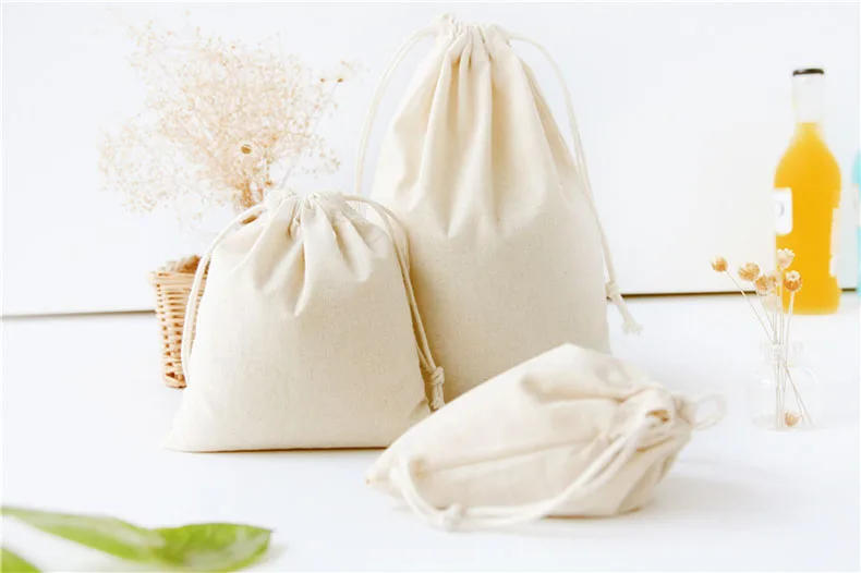 Description Picture 2 of item1Pc Cotton Linen Fabric Dust Cloth Bag Burlap Jute Bags Christmas Decoration Wedding Favor Pouch Drawstring Gift Bags