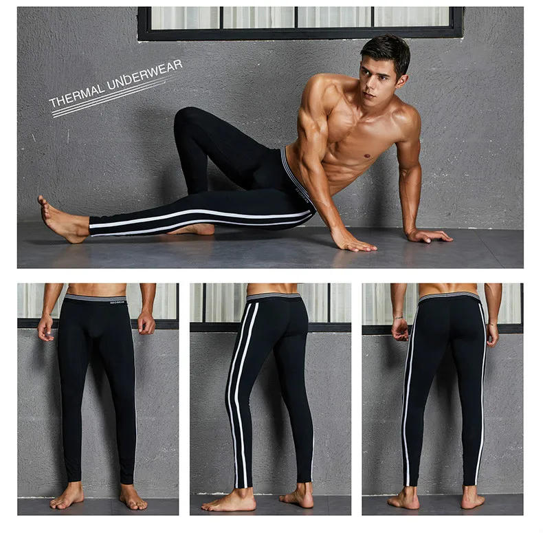 Description Picture 5 of itemThermal Underwear Mens Long Johns Striped Mens Leggings Hombre Warm Long Underpants Male Sport Thermal Pants Ropa Termica Hombre