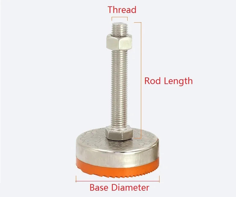 Description Picture 3 of item4PCS M8/M10/M12 Adjustable Foot Cups 40MM Base Dia. TPU Anti-skid Base 60/80/100MM Thread Length Articulated Leveling Foot