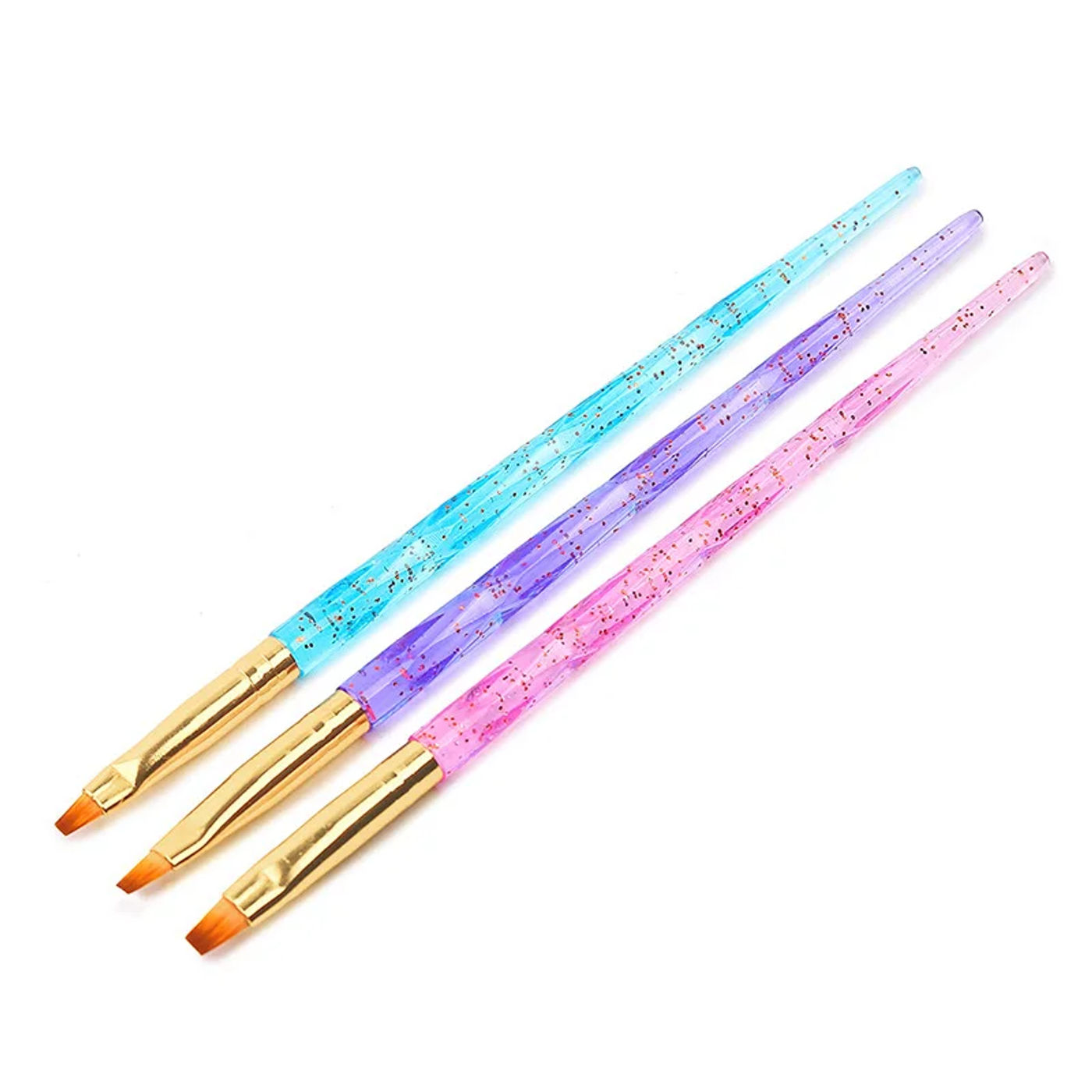 Description Picture 5 of item3 PCs Nail Brush Set for Manicure UV Gel Powder Dust Cuticle Acrylic Painting Pink Blue Handle Flat Pen Nail Art Tools