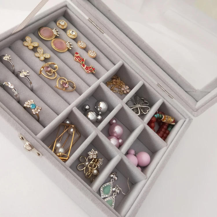 Description Picture 4 of itemVelvet Jewelry Display Box with Glass Lid 20*15*5cm Flocking Jewelry Organizer for Ring/Earring/Bracelet/Necklace Storage Case