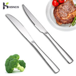 Konco Stainless Steel Steak Knives Cutlery Western Style Table Dinnerware Set Serrated Blade Tableware Dinner Knife