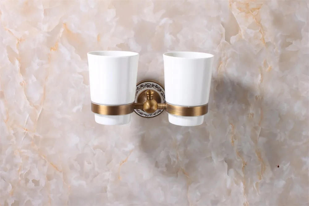 Description Picture 6 of itemEuropean Luxury European Style Antique Copper Toothbrush Tumbler Cup Holder With 2 Cups Wall Mounted Bath Product 9060K