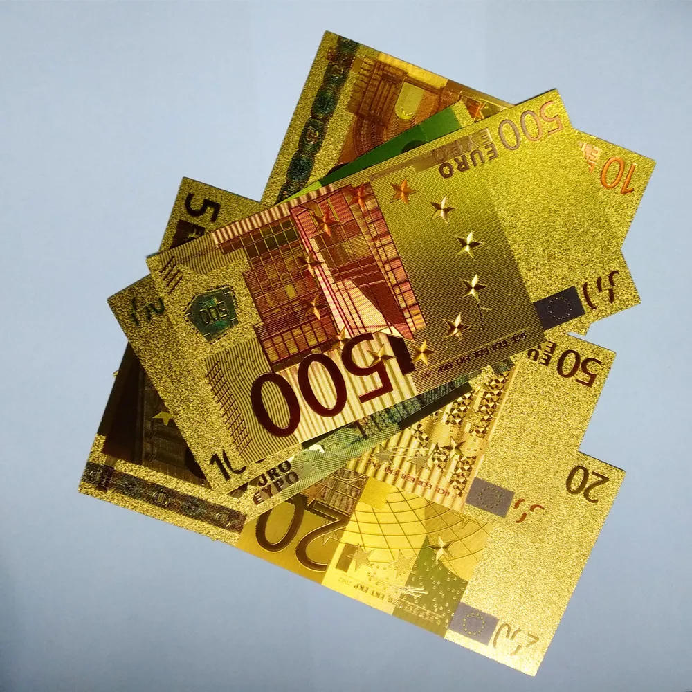 Description Picture 4 of itemColorful 24k Gold Foil 7pcs Euro US Dollar Set Banknote Decor Souvenir Gift Creative Gold Foil Paper