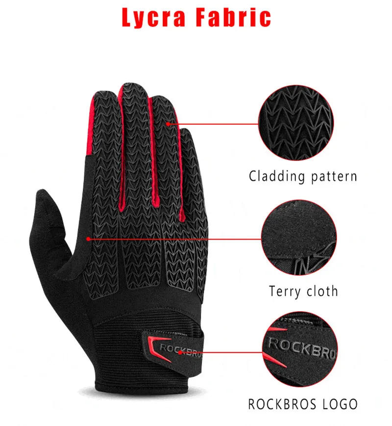Description Picture 5 of itemROCKBROS Cycling Gloves Touch Screen Windproof Gloves MTB Bicycle GEL Pad Shockproof Full Finger Mittens Gloves Autumn Winter