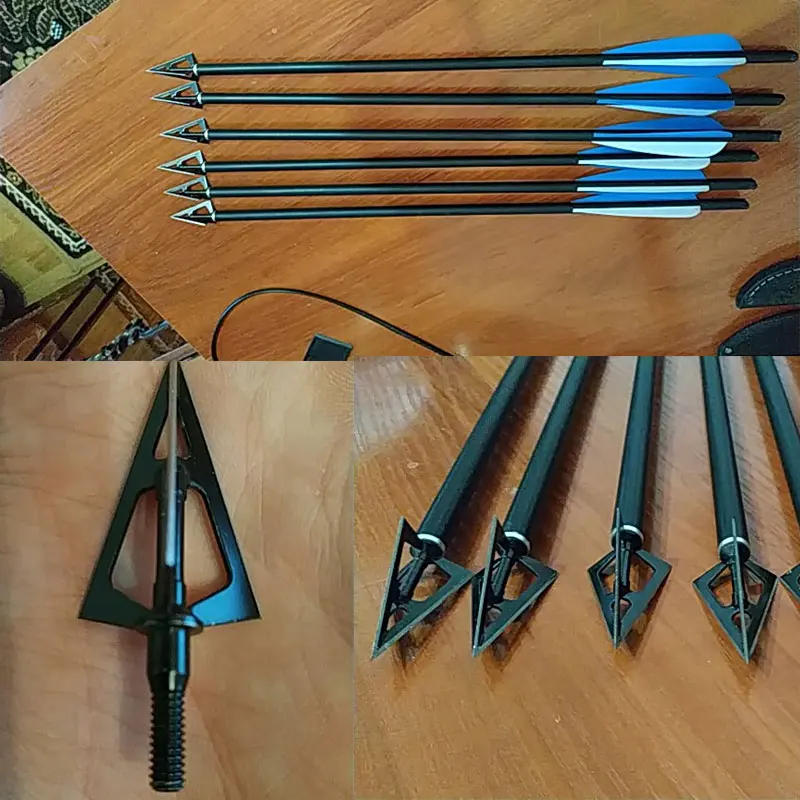 Description Picture 2 of itemHunting Arrow Bolts, 100 Grain Arrowhead Tip Point, Telflon Surface Treatment, Broadhead Bow, 3 Blades for Archery, 6 Pcs, 12Pcs