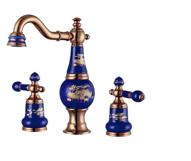 Description Picture 2 of itemRose gold brass ceramic and brass basin faucet hot and cold wash kitchen faucet bathroom shower faucet set tap toilet bath mixer