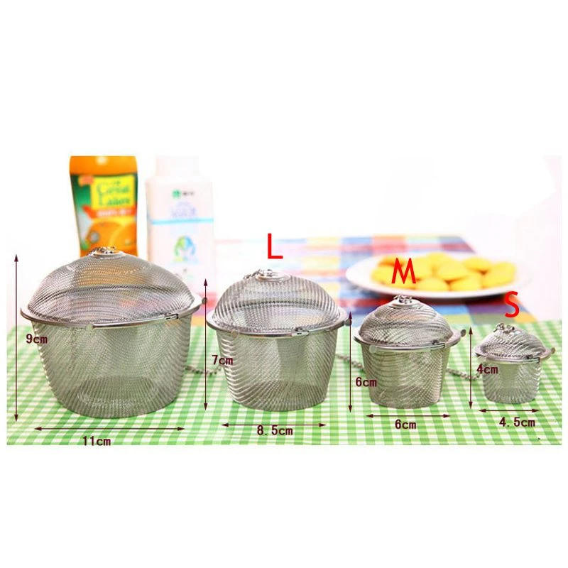 Description Picture 6 of itemArshen 3 Sizes Spice Seasoning Bag Tea Strainer Chained Lid Stainless Steel Mesh Ball Tea Coffee Filter Basket Infuser Tools