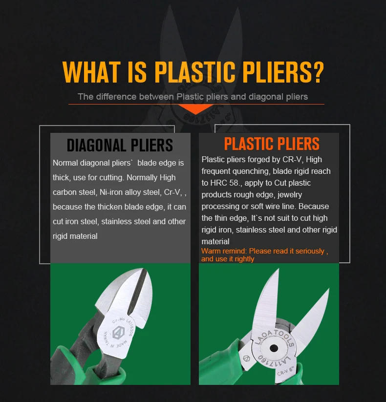 Description Picture 5 of itemLAOA 5 6 Inch Cr-V Plastic Pliers Diagonal Pliers Mini Electronic Wire Stripping Tool Side Cutter Cable Nipper DIY Repair