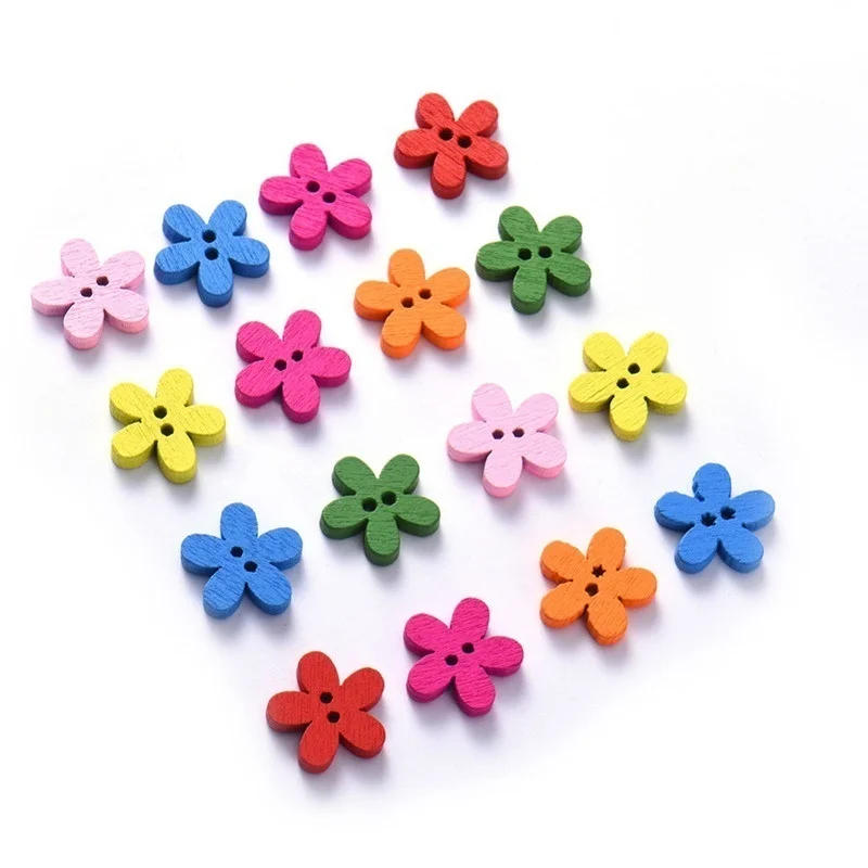 Description Picture 5 of item100pcs 14x15mm 2-hole Mixed Flower Wooden Decorative Buttons Suitable for Sewing Clip Arts and Crafts Multicolor