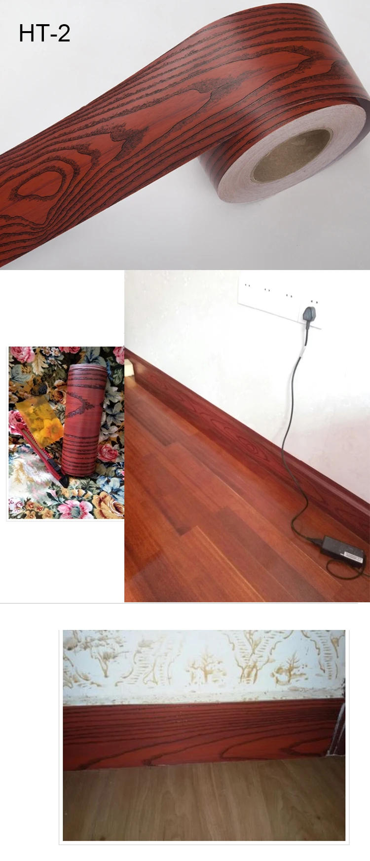 Description Picture 3 of item0.1x5M Marble Vinyl Waistline Sticker Solid Color Self Adhesive Wall Paper Border Bathroom PVC Waterproof Wood Pattern Wallpaper