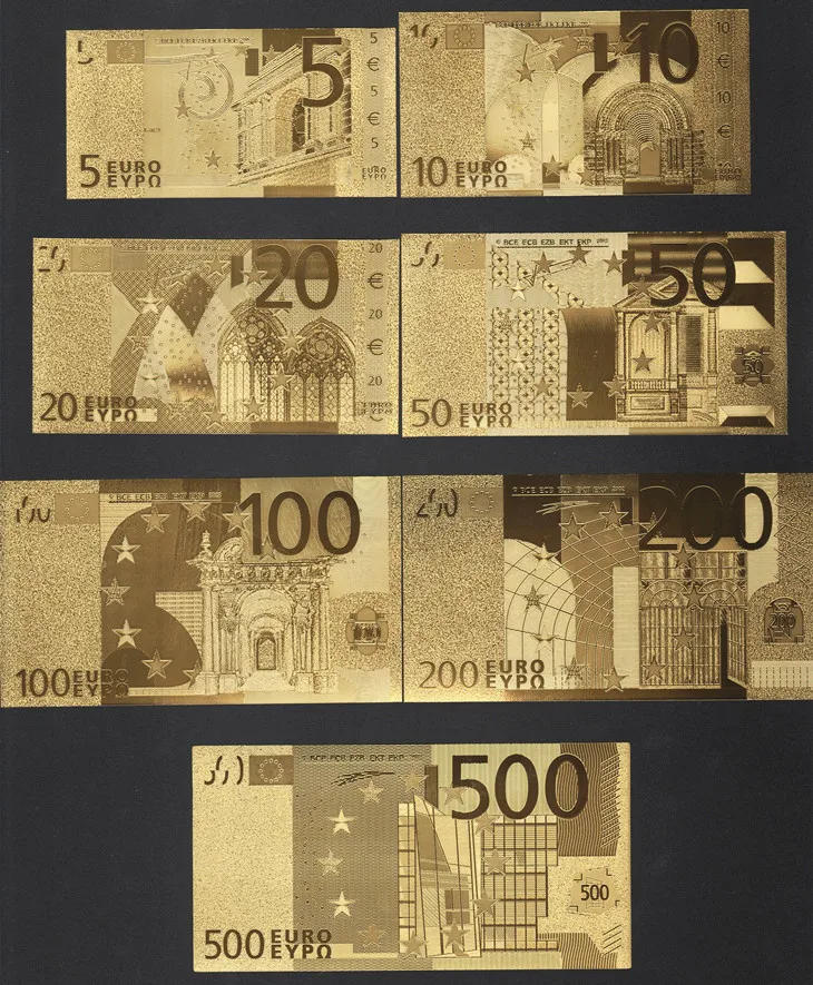 Description Picture 2 of itemCreative 24k Gold Foil Banknote Full 7pcs Euro Banknote 7pcs USD Dollar Collection Decor Souvenir Gift Waterproof