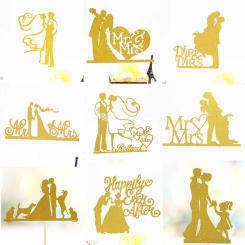 Glitter Bride Groom Cake Topper Mr Mrs Hollow Cake Cupcake Toppers Flags Wedding Mariage Party DIY Birthday Decoration Romantic