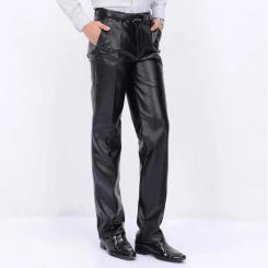 New Autumn Winter Male Fashion PU Pants Men Faux Leather Loose Straight Motorcycle Windproof Trousers Plus Size For Male