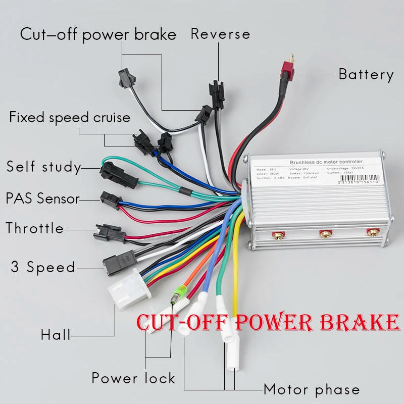 Description Picture 3 of itemBicicleta Electric Controller 24V 36V 48V 250W 350W 15A  Brushless Gear Hub Motor Controller Electric Bike Conversion Kit