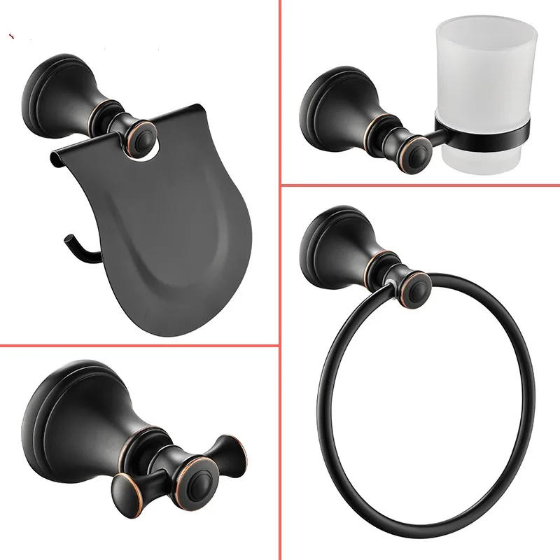Description Picture 2 of itemOil Rubbed Bronze 4-Piece Bathroom Hardware Accessory Set Toothbrush cup holder paper holder Robe hook towel ring