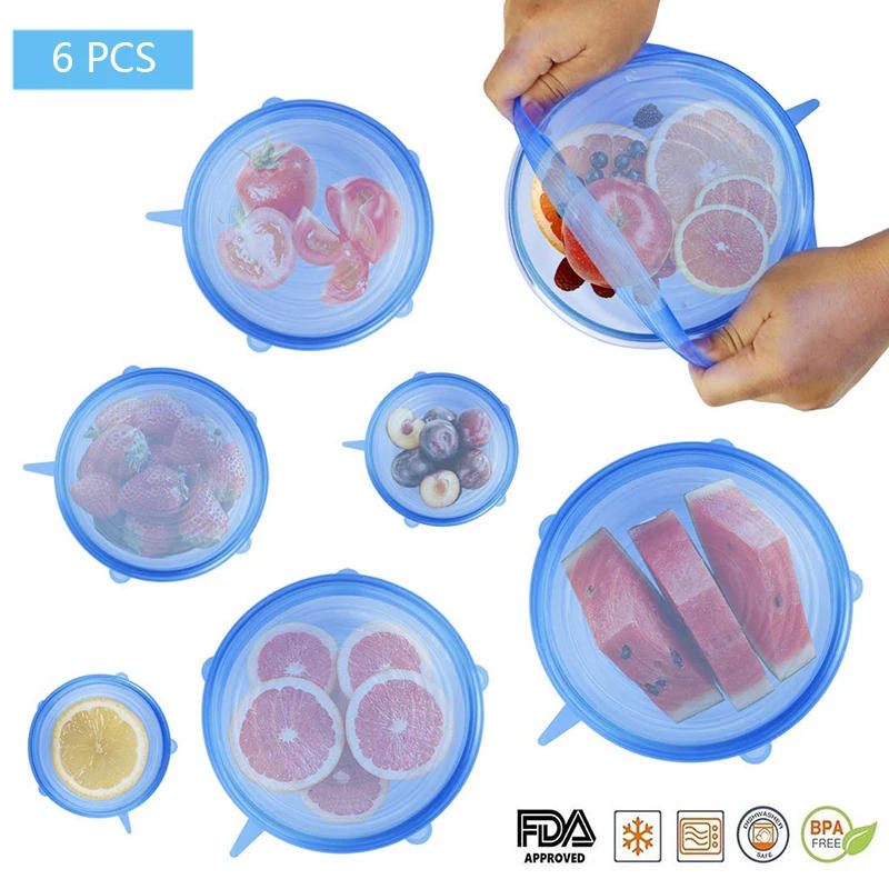 Description Picture 2 of item6 Pcs Silicone Stretch Lids Reusable Airtight Food Wrap Covers Keeping Fresh Seal Bowl Stretchy Wrap Cover Kitchen Cookware