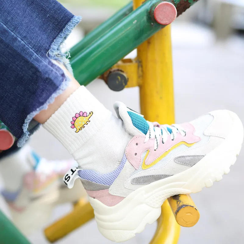 Description Picture 4 of itemCute Women Embroidery Dinosaur Cotton Socks white Lovely Cartoon Animal Vintage Short Socks Novelty Crazy Funny Cozy Sock Funky