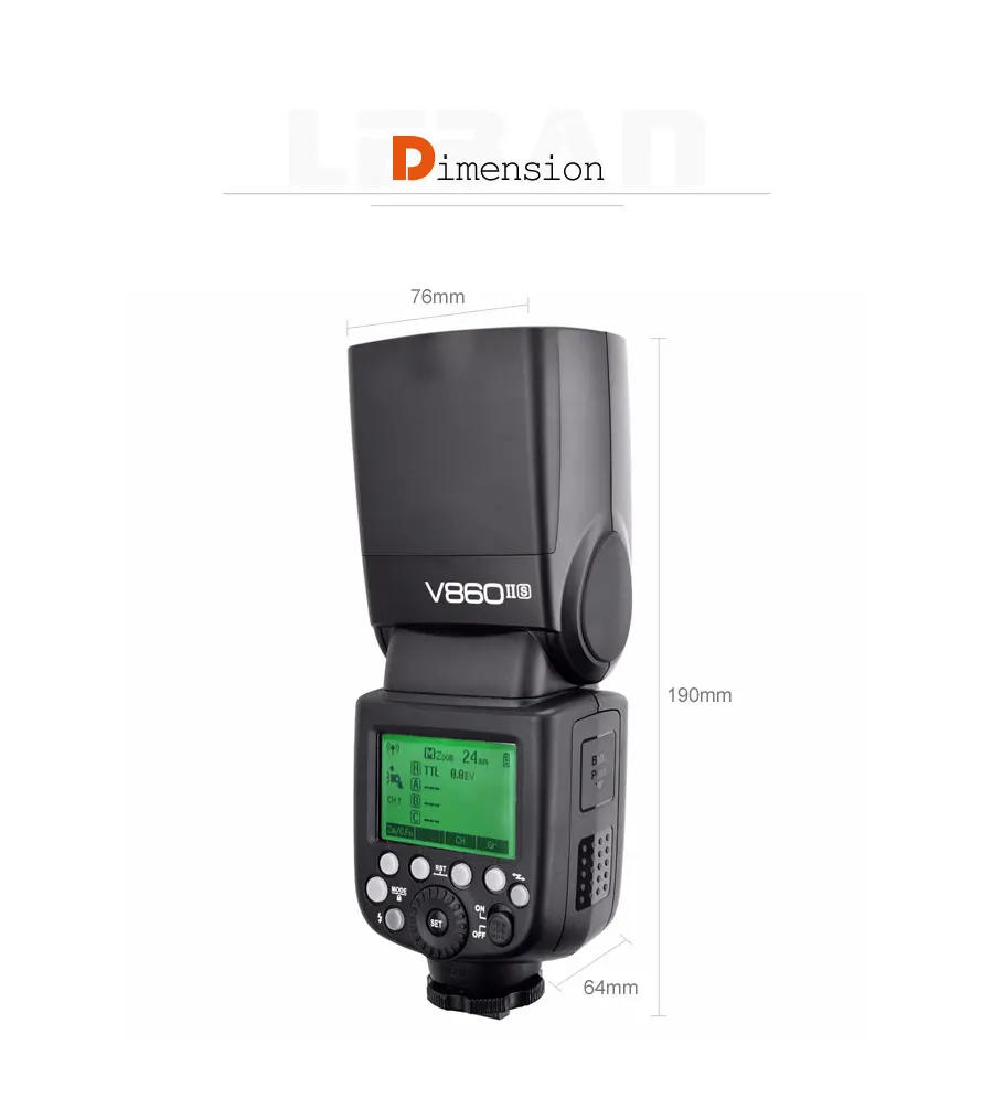 Description Picture 5 of itemGodox V860II-S V860II-C 860II-N V860II-F V860II-O GN60 TTL HSS Li-ion Battery Speedlite Flash for Sony Nikon Canon Olympus Fuji