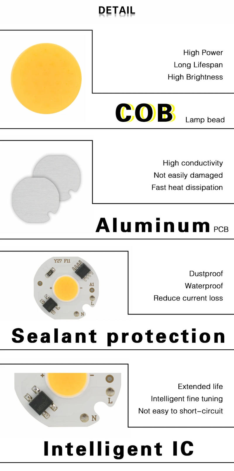 Description Picture 6 of itemLED 3W 5W 7W 9W COB Chip Lamp 220V Smart IC No Need Driver LED Bulb for Flood Light Spotlight Diy Lighting Cold white Warm white