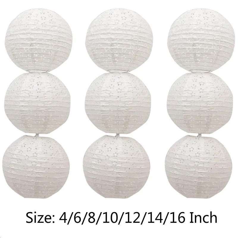 Description Picture 2 of item4/6/8/10/12/14/16 Inch White Hollow Out Paper Lanterns Festival Supplies Chinese Paper Lantern for Wedding Party Decor Lampion
