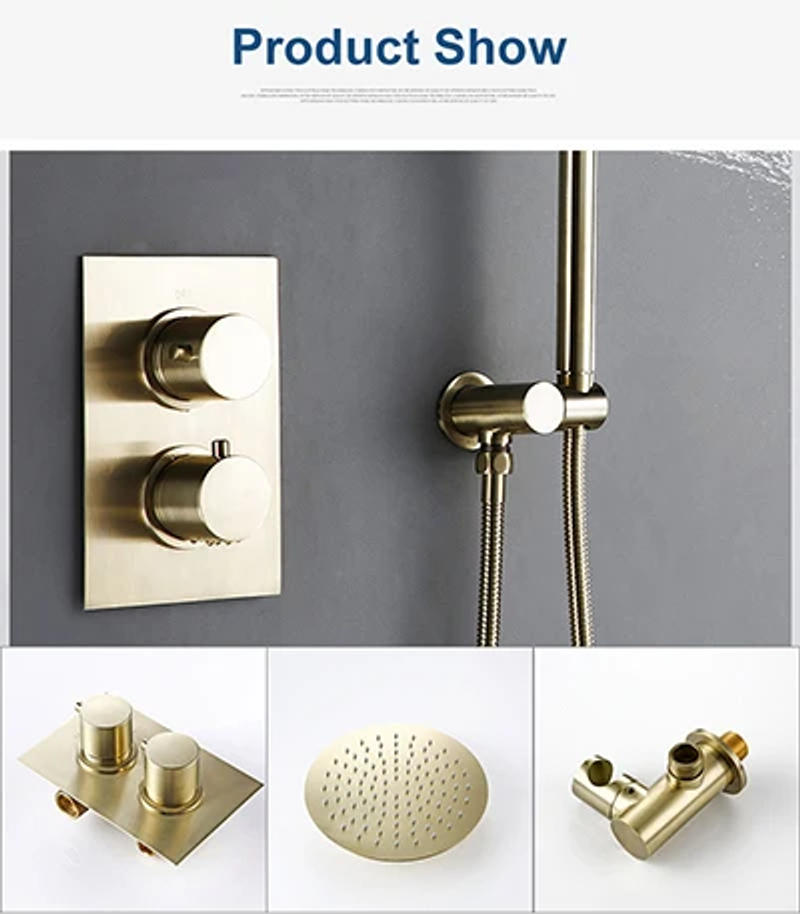 Description Picture 6 of itemSmesiteli 8 10 12 Inch Bathroom Faucet 2 Dial 2 Way Gold Shower Set Diverter Thermostatic Control Mixing Valve Rainshwoer Sets
