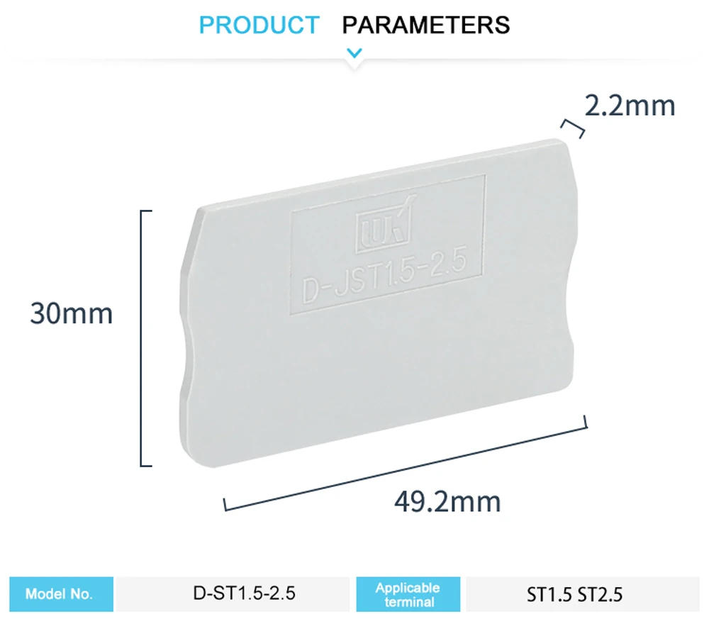 Description Picture 4 of item1Pc D-ST1.5-2.5 End Barrier Plate For PT2.5/ST1.5/ST2.5 Wire Connector Din Rail Terminal Block PT 2.5 End Cover D-ST 1.5-2.5