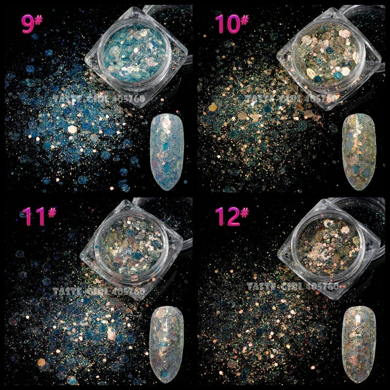 Description Picture 5 of item1 Jar Mix Sizes Colorful Glitter Hexagon Sequins Nail Art Slice Stickers Rhinestones Dust Decorations FRG#