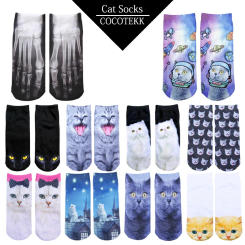 Fashion 3D Printing Women Socks Creative Cat Socks Kawaii Short Cotton Low Cut Ankle Socks Funny Cute Casual Socks Dropshipping