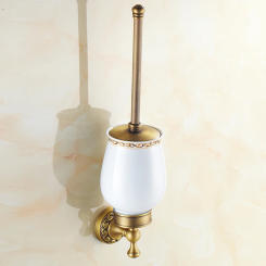 Antique Brass Color Wall Mounted Toilet Brush Holder Ceramic Cup For Bathroom Accessories Set Bath ZD932