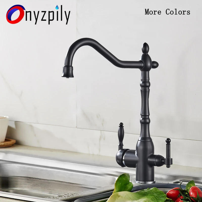 Description Picture 2 of itemOnyzpily Gold/Silver/Brass Kitchen Pure Water Faucet 360 Rotation Deck Mounted Filter Two Outlet Water Modes Cold and Hot Mixer
