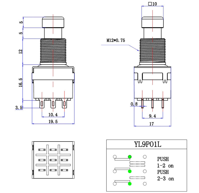 Description Picture 2 of item9 pin Guitar Effects Pedal Box Stomp Foot Latching 3PDT Switch True Bypass