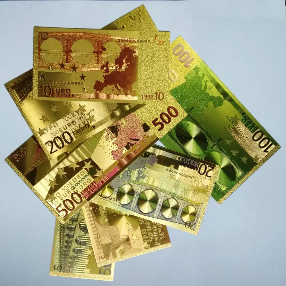 Description Picture 5 of itemColorful 24k Gold Foil 7pcs Euro US Dollar Set Banknote Decor Souvenir Gift Creative Gold Foil Paper