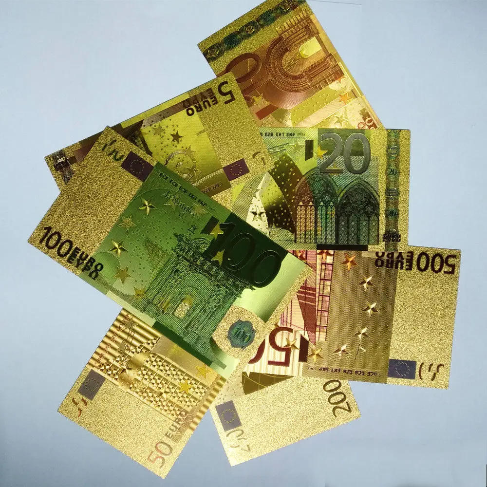 Description Picture 6 of itemColorful 24k Gold Foil 7pcs Euro US Dollar Set Banknote Decor Souvenir Gift Creative Gold Foil Paper