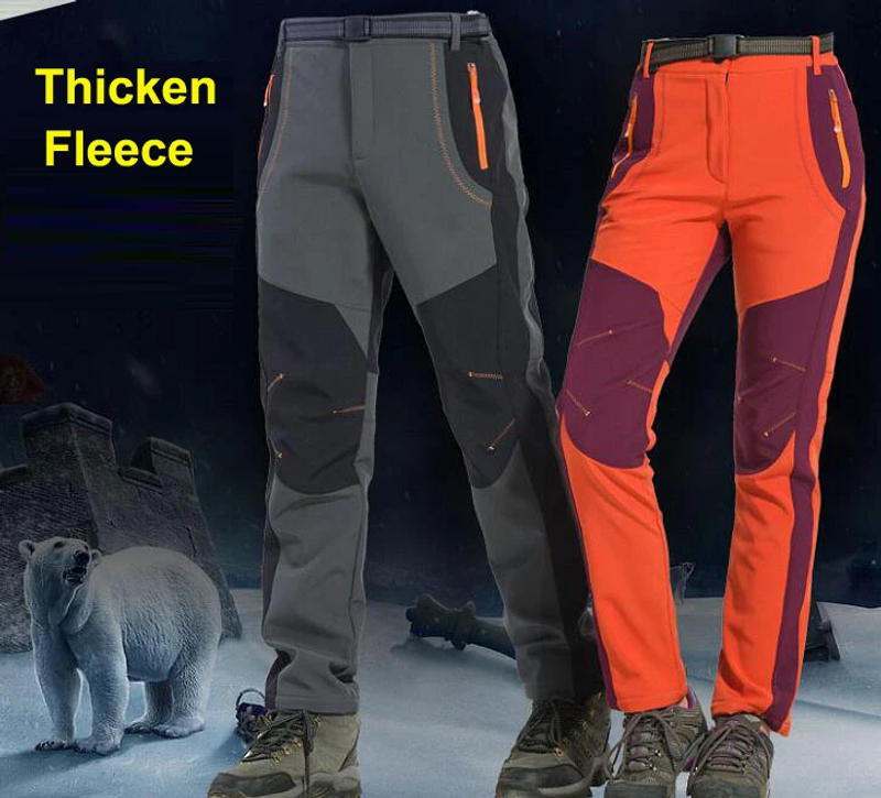 Description Picture 4 of itemThick Warm Fleece Soft Shell Pants Women Outdoor Men Waterproof Windproof Hiking Trekking Fishing Camping Climbing Trousers 5XL