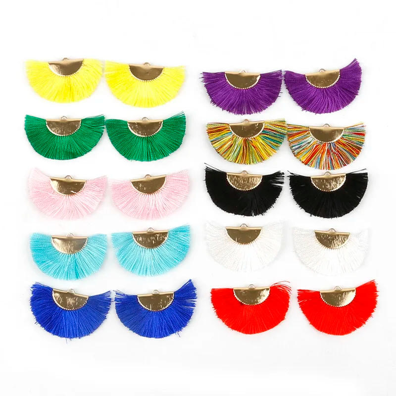 Description Picture 3 of item10 Colors Metal Polyester Silk Tassel Fan Shaped Tassel Fringe for DIY Craft Jewelry Findings Keychain Earring Accessories