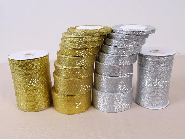Description Picture 4 of item25Yards 6mm Silver Gold Glitter Silk Satin Ribbon Party Home Wedding Decoration Gift Wrapping Christmas Halloween DIY Material